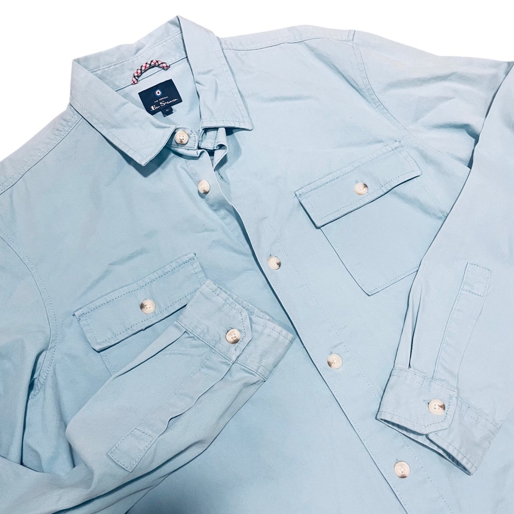 Ben Sherman Men's Long‎ Sleeve Button Up Shirt Light Blue Chest Pockets Size XL